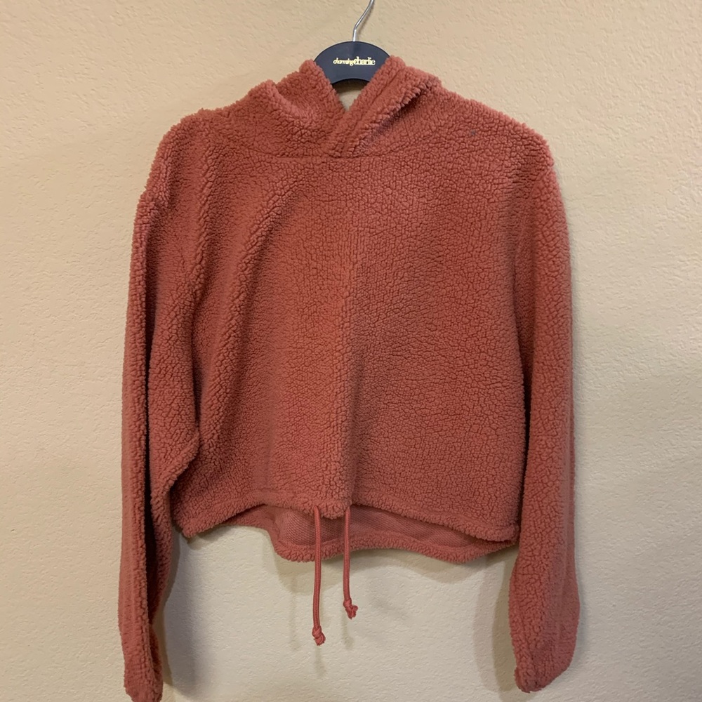Cropped Salmon Sherpa Crop Top with Hood